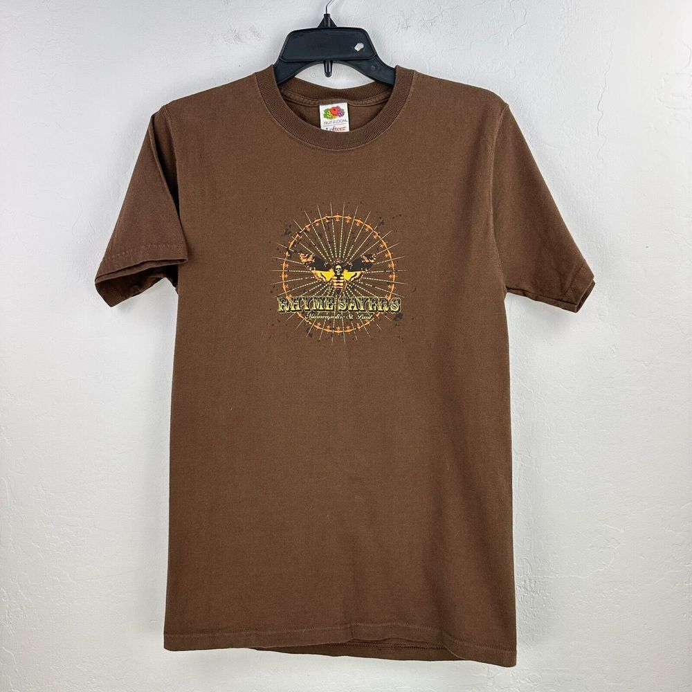 Fruit Of The Loom Lofteez Tshirt Mens Small Brown‎ Cotton Rhyme Sayers Crew Neck